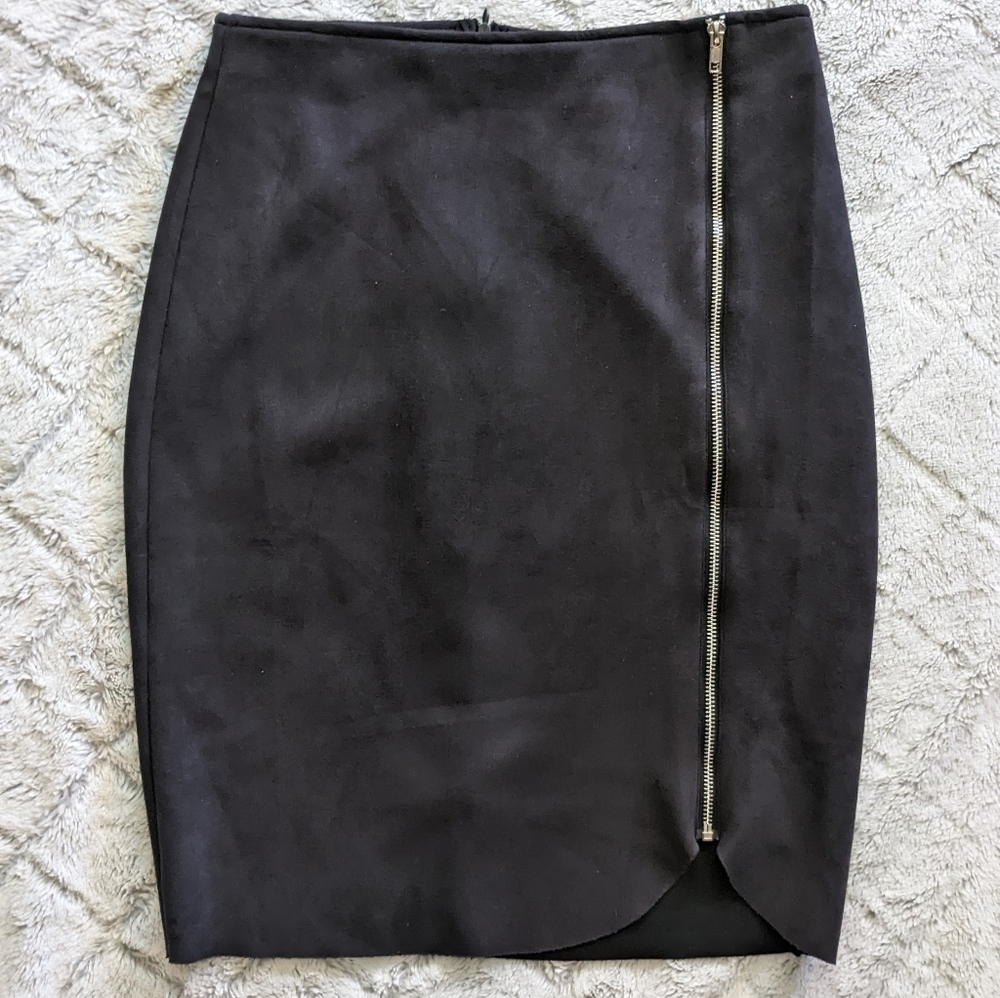 Lulu’s Vegan Faux Suede A Line Pencil Skirt Women’s Medium Gray Zip